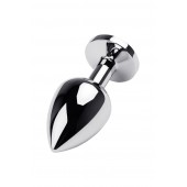 Серебристая коническая анальная пробка с красным кристаллом - 8 см. - ToyFa - купить с доставкой в Калуге