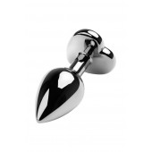 Серебристая коническая анальная пробка с красным кристаллом-сердечком - 7 см. - ToyFa - купить с доставкой в Калуге