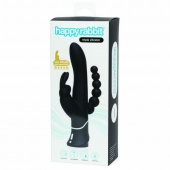 Черный перезаряжаемый вибратор Triple Curve Rechargeable Rabbit Vibrator - 25,4 см. - Happy Rabbit