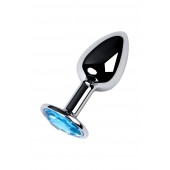 Серебристая конусовидная анальная пробка с голубым кристаллом - 7 см. - ToyFa - купить с доставкой в Калуге