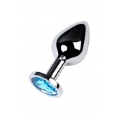 Серебристая конусовидная анальная пробка с голубым кристаллом - 8 см. - ToyFa - купить с доставкой в Калуге