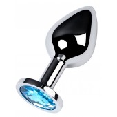 Серебристая конусовидная анальная пробка с голубым кристаллом - 8 см. - ToyFa - купить с доставкой в Калуге