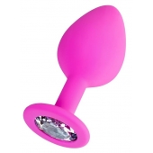 Розовая анальная втулка Brilliant с прозрачным кристаллом - 8 см. - ToyFa - купить с доставкой в Калуге