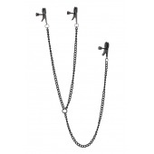 Черные зажимы на соски и клитор на цепочке DELUXE NIPPLE   CLIT CLAMPS - Dream Toys - купить с доставкой в Калуге