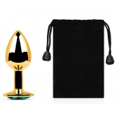 Золотистая анальная пробка с голубым стразом - 7,2 см. - Anal Jewelry Plug - купить с доставкой в Калуге