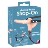 Телесный двойной вибрострапон с вибрацией Vibrating Double Strap-On - 15 см. - Orion - купить с доставкой в Калуге