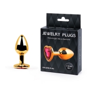 Золотистая анальная пробка с малиновым кристаллом-сердечком - 7 см. - Anal Jewelry Plug - купить с доставкой в Калуге