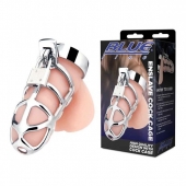 Серебристая металлическая клетка для члена с замком Enslave Cock Cage - BlueLine - купить с доставкой в Калуге