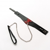 Черный широкий ошейник с красным декором и поводком - Crazy Handmade - купить с доставкой в Калуге