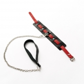 Черный ошейник с красным ремешком и поводком - Crazy Handmade - купить с доставкой в Калуге