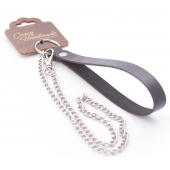 Серебристый металлический поводок с кожаной черной ручкой - 80 см. - Crazy Handmade - купить с доставкой в Калуге