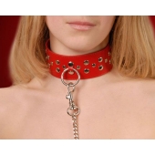 Красный кожаный ошейник с карабином и поводком - Sitabella - купить с доставкой в Калуге