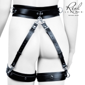 Черный кожаный пояс с гартерами - S-M - Notabu - купить с доставкой в Калуге