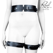 Черный кожаный пояс с гартерами - S-M - Notabu - купить с доставкой в Калуге