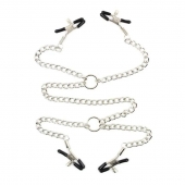 Серебристые зажимы для сосков и половых губ на тонкой цепочке - Notabu - купить с доставкой в Калуге