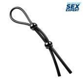 Черное силиконовое лассо с двумя шариками для утяжки - Sex Expert - в Калуге купить с доставкой