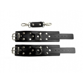 Черные кожаные наручники Sex Game - БДСМ Арсенал - купить с доставкой в Калуге