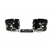 Черные кожаные наручники Sex Game - БДСМ Арсенал - купить с доставкой в Калуге