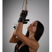 Черные высокие кожаные наручники для подвешивания - Crazy Handmade - купить с доставкой в Калуге