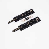 Черные кожаные наручники с узорами и золотистой фурнитурой - Crazy Handmade - купить с доставкой в Калуге