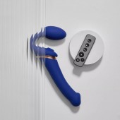 Синий безремневой страпон Multi Orgasm Bendable Strap-On size XL с клиторальной стимуляцией - Strap-on-me - купить с доставкой в Калуге