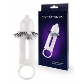 Эластичная насадка на пенис с подхватом мошонки и стимулирующими «ресничками» - Sextaz - в Калуге купить с доставкой