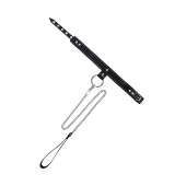 Черный узкий однослойный ошейник с серебристым поводком-цепочкой - Pecado - купить с доставкой в Калуге