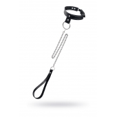 Черный узкий однослойный ошейник с серебристым поводком-цепочкой - Pecado - купить с доставкой в Калуге