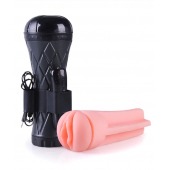 Телесный мастурбатор-вагина в черной колбе с вибрацией - Boys of Toys - в Калуге купить с доставкой