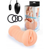 Телесный двусторонний мастурбатор с вибропулей и эрекционными кольцами в комплекте - Sexy Girl - в Калуге купить с доставкой