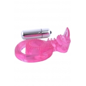 Розовая вибронасадка со стимулятор клитора   Язычок - Toyfa Basic - в Калуге купить с доставкой