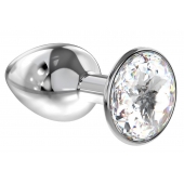 Малая серебристая анальная пробка Diamond Clear Sparkle Small с прозрачным кристаллом - 7 см. - Lola Games - купить с доставкой в Калуге