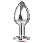 Большая серебристая анальная пробка Diamond Pink Sparkle Large с розовым кристаллом - 8 см. - Lola Games - купить с доставкой в Калуге