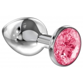 Большая серебристая анальная пробка Diamond Pink Sparkle Large с розовым кристаллом - 8 см. - Lola Games - купить с доставкой в Калуге