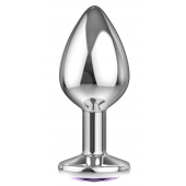 Малая серебристая анальная пробка Diamond Purple Sparkle Small с фиолетовым кристаллом - 7 см. - Lola Games - купить с доставкой в Калуге