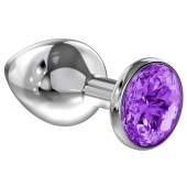 Малая серебристая анальная пробка Diamond Purple Sparkle Small с фиолетовым кристаллом - 7 см. - Lola Games - купить с доставкой в Калуге