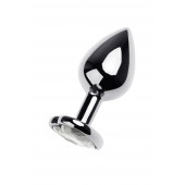 Серебристая анальная пробка с прозрачным кристаллом-сердцем - 8 см. - ToyFa - купить с доставкой в Калуге