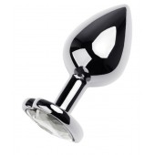 Серебристая анальная пробка с прозрачным кристаллом-сердцем - 8 см. - ToyFa - купить с доставкой в Калуге