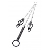 Черно-серебристые зажимы для сосков с кольцом для пениса TOYFA Metal - ToyFa - купить с доставкой в Калуге