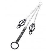 Черно-серебристые зажимы для сосков с кольцом для пениса TOYFA Metal - ToyFa - купить с доставкой в Калуге