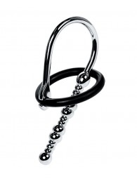 Серебристый уретральный плаг-бусины TOYFA Metal с мягким фиксириющим кольцом - ToyFa - купить с доставкой в Калуге