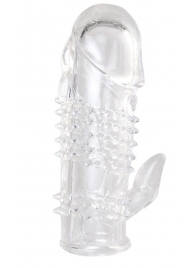 Прозрачная гелевая насадка с шипами и клиторальным отростком - 13 см. - Toyfa Basic - в Калуге купить с доставкой