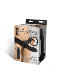 Чёрный полый страпон с вибрацией Unisex Vibrating Hollow Strap-On - 14 см. - Lux Fetish - купить с доставкой в Калуге