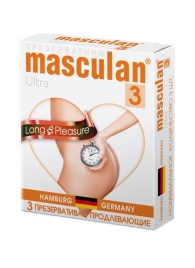 Розовые презервативы Masculan Ultra Long Pleasure с колечками, пупырышками и продлевающим эффектом - 3 шт. - Masculan - купить с доставкой в Калуге