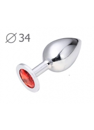 Коническая серебристая анальная втулка с красным кристаллом - 8,2 см. - Anal Jewelry Plug - купить с доставкой в Калуге