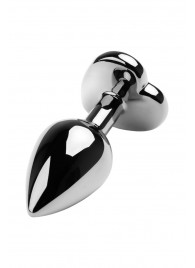 Серебристая коническая анальная пробка с красным кристаллом-сердечком - 7 см. - ToyFa - купить с доставкой в Калуге