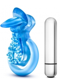 Голубое эрекционное виброкольцо 10 Function Vibrating Tongue Ring - Blush Novelties - в Калуге купить с доставкой