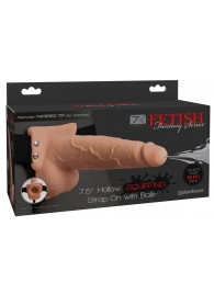 Телесный полый страпон с имитацией эякуляции 7.5  Hollow Squirting Strap-On with Balls Flesh - 21,6 см. - Pipedream - купить с доставкой в Калуге