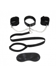 Чёрный ошейник с наручниками и поводком Collar Cuffs   Leash Set - Lux Fetish - купить с доставкой в Калуге