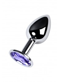 Серебристая конусовидная анальная пробка с фиолетовым кристаллом - 7 см. - ToyFa - купить с доставкой в Калуге